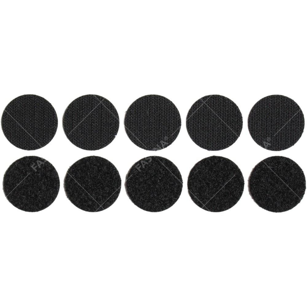 10 x Stick On / Self Adhesive FASTNA® Hook & Loop Spots (13mm, Hook, Black)