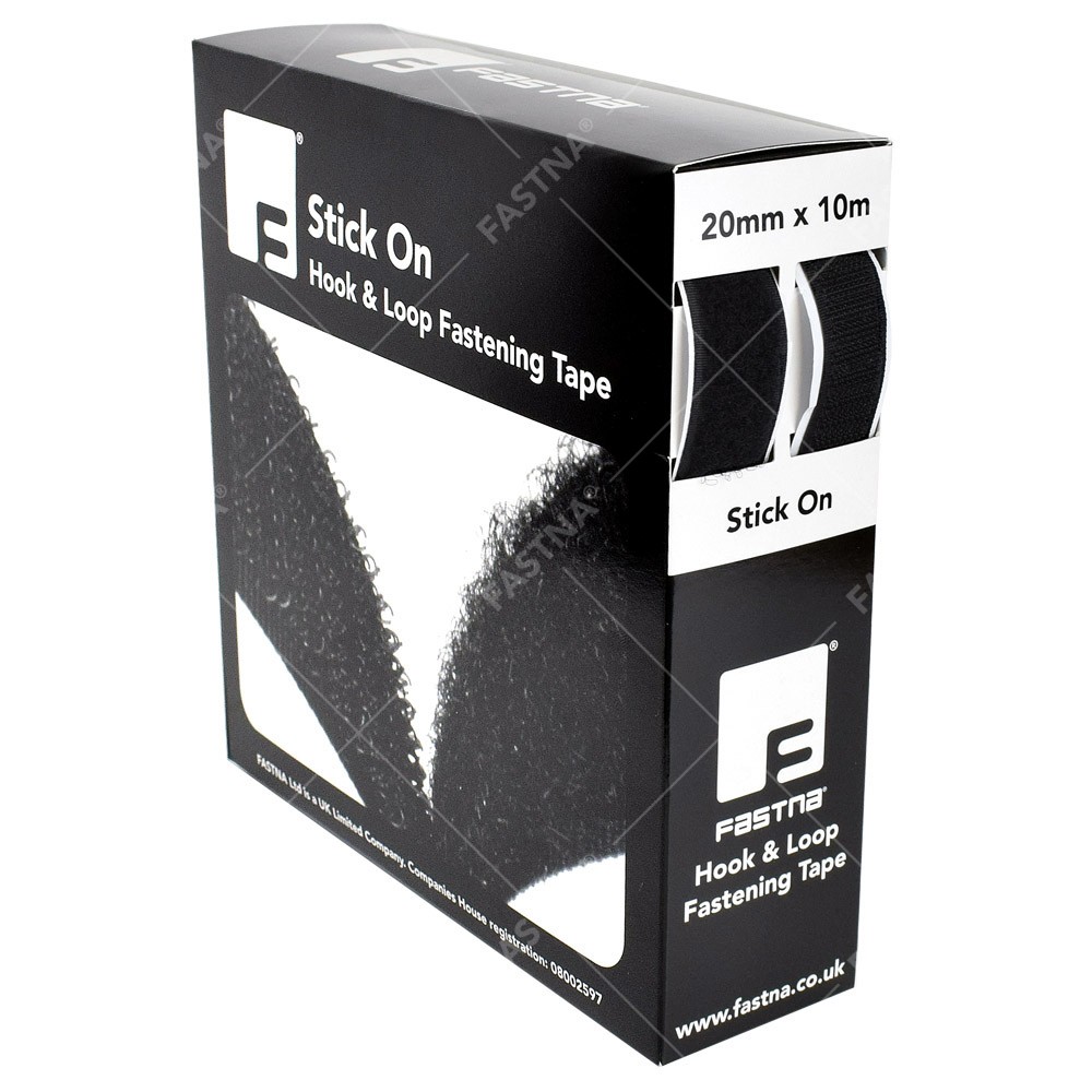 20mm x 10m FASTNA® Retail Packs (Stick On, Black)
