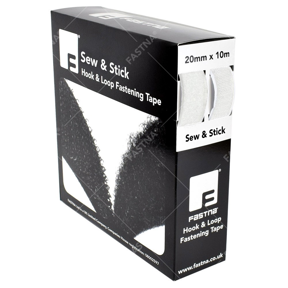20mm x 10m FASTNA® Retail Packs (Sew & Stick, White)