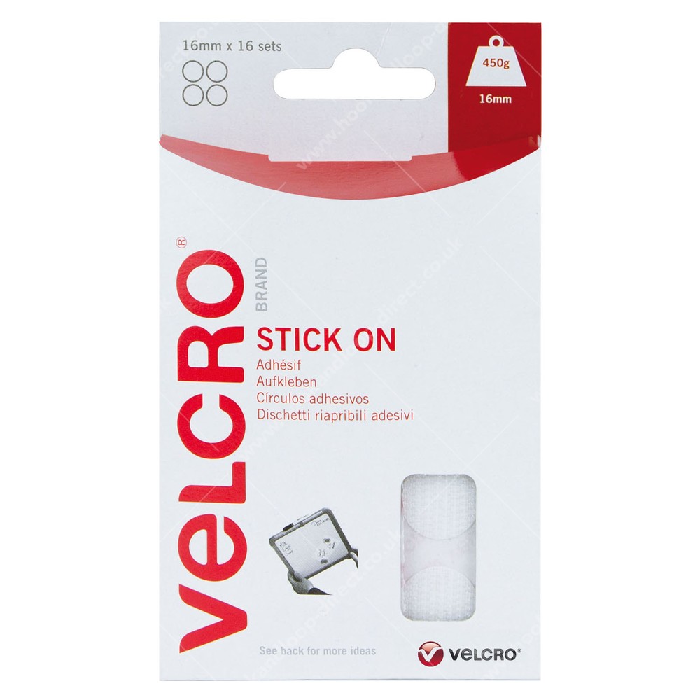 Stick On VELCRO® Hook & Loop Spots (White)