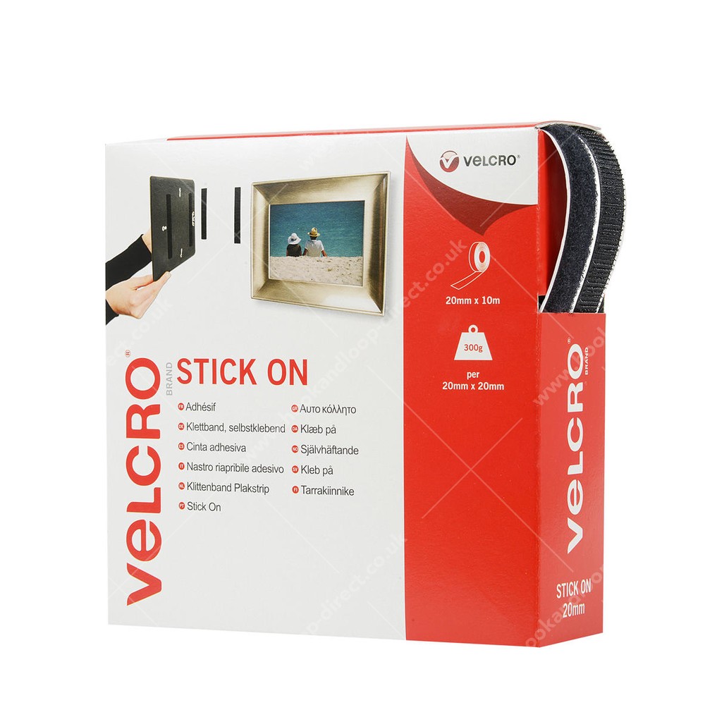 20mm x 10m Stick On VELCRO® Tape (Black)