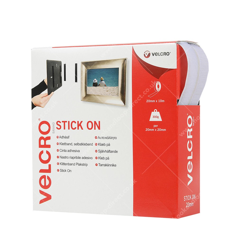 20mm x 10m Stick On VELCRO® Tape (White)